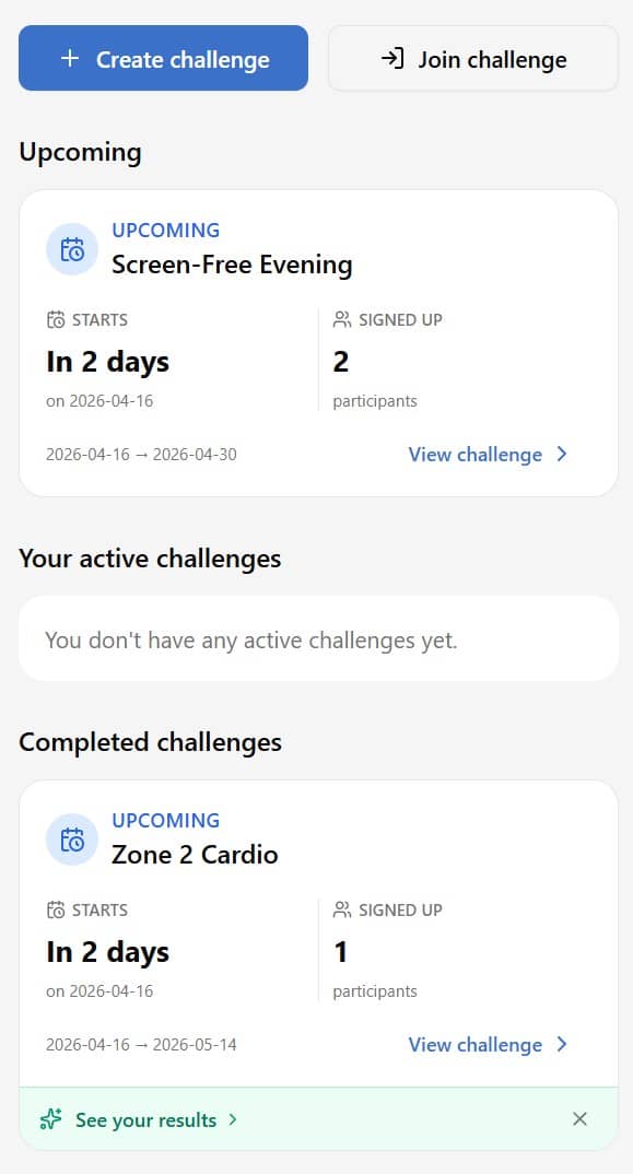 Challenge flow in the Longevity Protocols app