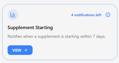 Supplementation screen with Current filter, time-of-day sections, and supplement list